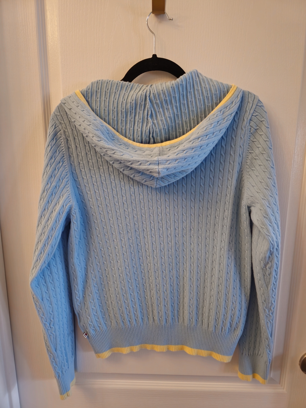Tommy Hilfiger Light Blue Zip-Up Cable Knit Hoodie with Yellow Trim - Picture 6 of 10